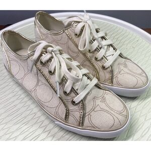 COACH💥NWB💥 Womens Dee Penelope Signature C Gold Lace Up Sneakers Size 7M‎